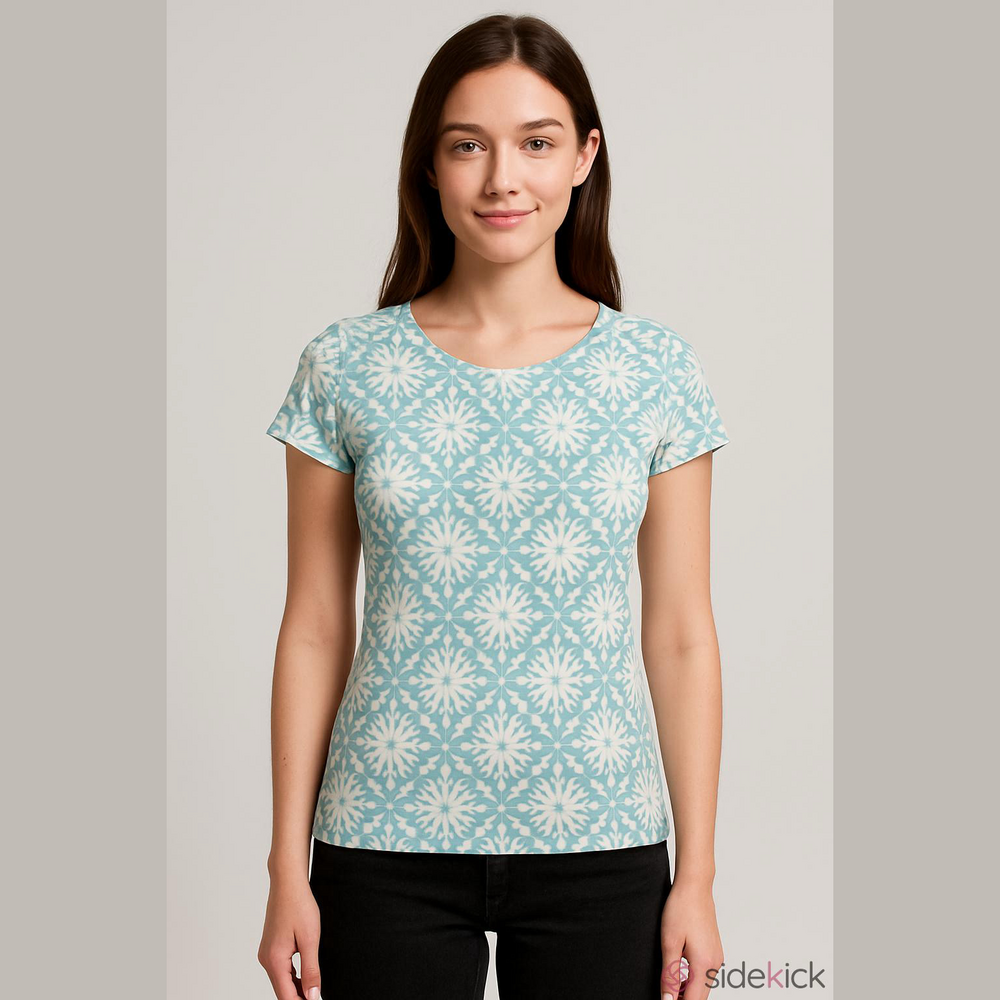 Madison Women's Teal and White Patterned Tee